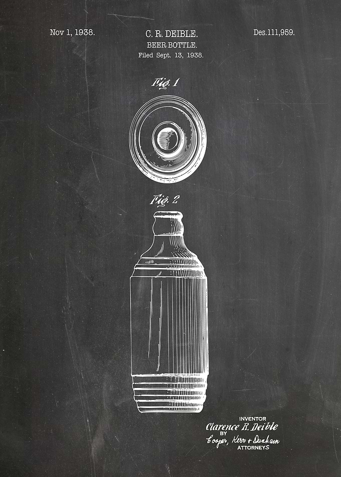 Beer Bottle Patent Blueprint, 1938
