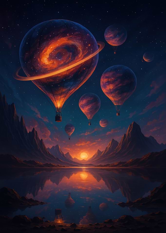 Fantasy Landscape with Hot Air Balloons