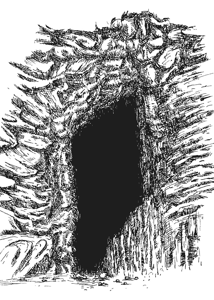 Cave Entrance Black and White Drawing