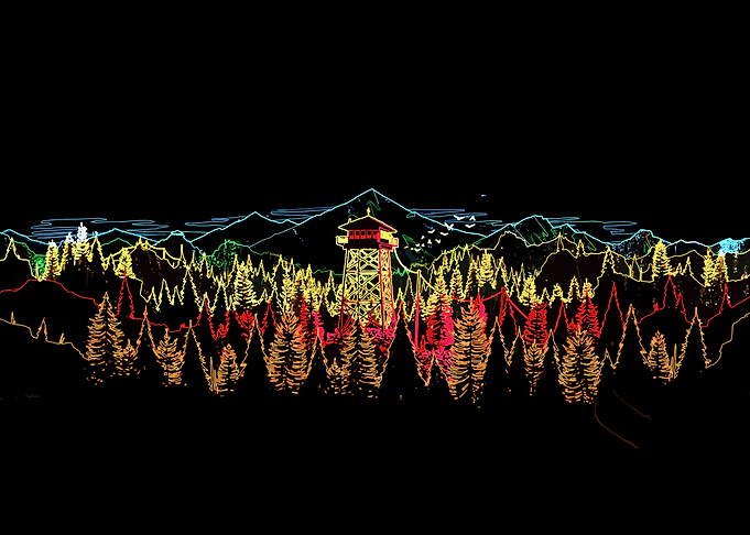 Firewatch Tower in Forest Line Art