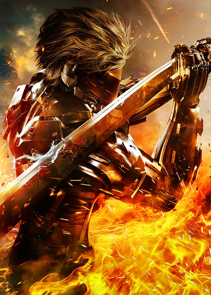 Cyborg Warrior in Fiery Battle