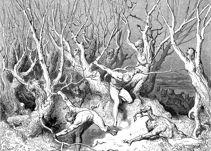 The Divine Comedy , Inferno, The suicides flee the forest - Gustave Doré