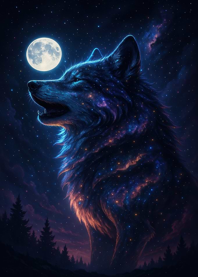 Cosmic Wolf Howling at the Moon