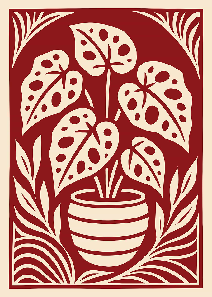 Monstera Plant in Pot Illustration