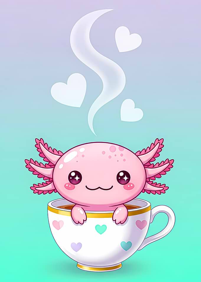 Cute Axolotl in Teacup Illustration