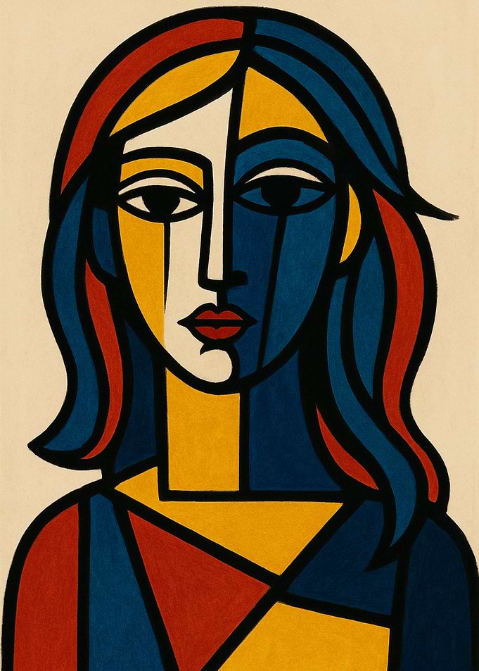 Geometric Woman Portrait | Bold Abstract Picasso Style Art
