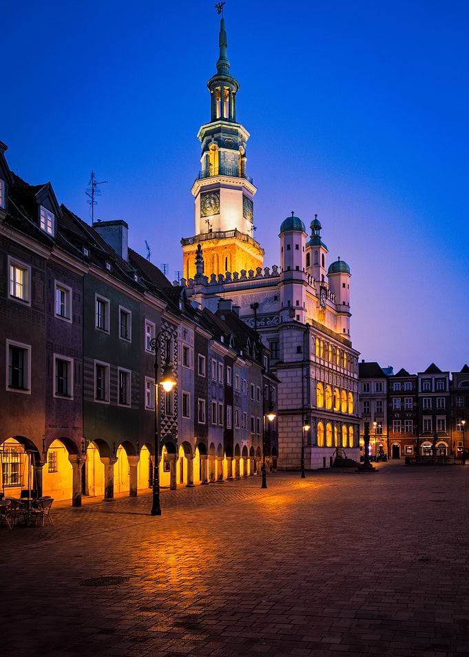 Poznan, Poland: Old Town Square at Night