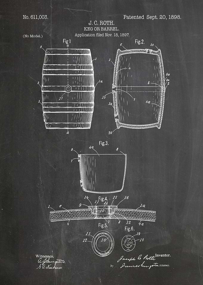 Keg or Barrel Patent Blueprint