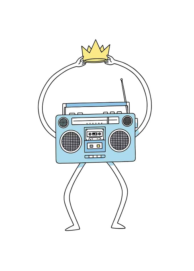 Cartoon Boombox with Crown