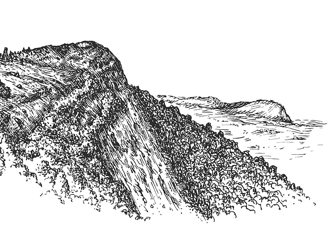 Monochrome Mountain and Ocean Sketch