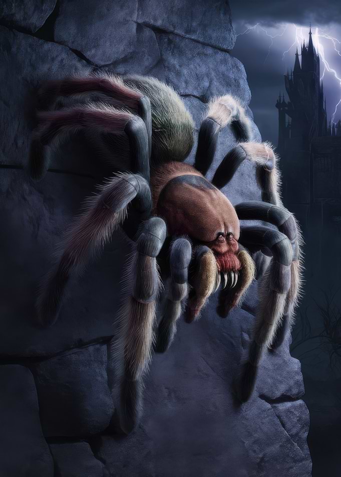 Giant Spider on Stone Wall