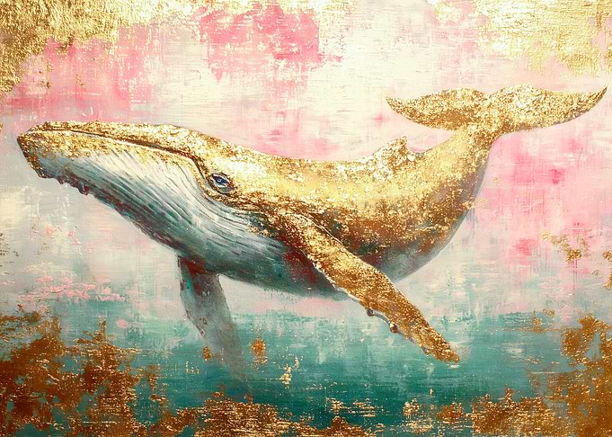 Golden Whale Abstract Painting