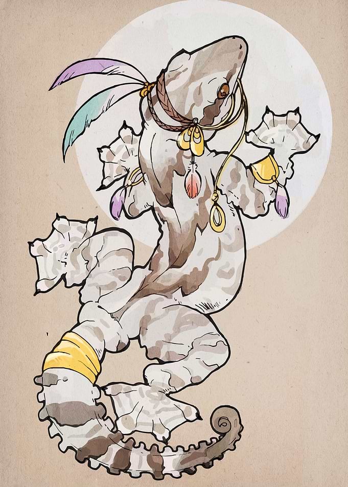 Stylized Gecko with Jewelry Illustration