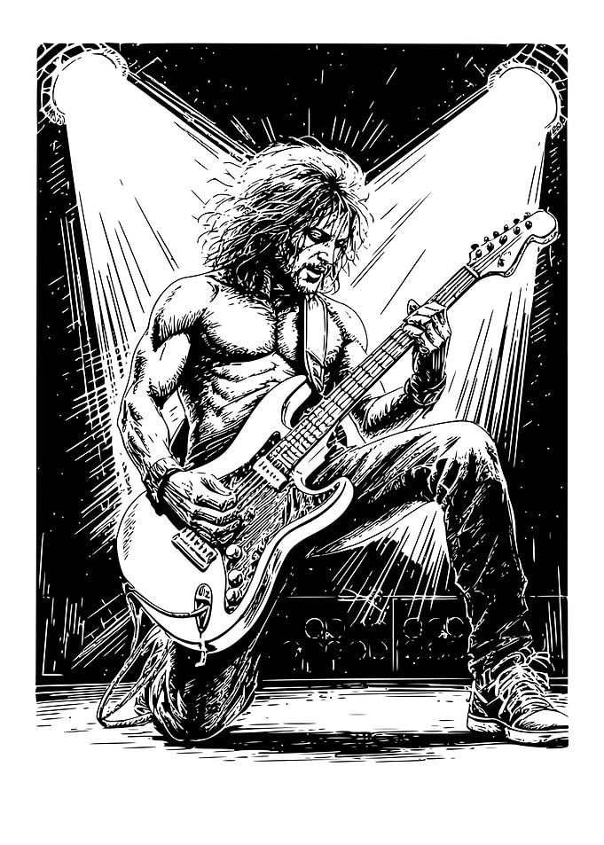 Guitarist in Spotlight Black and White