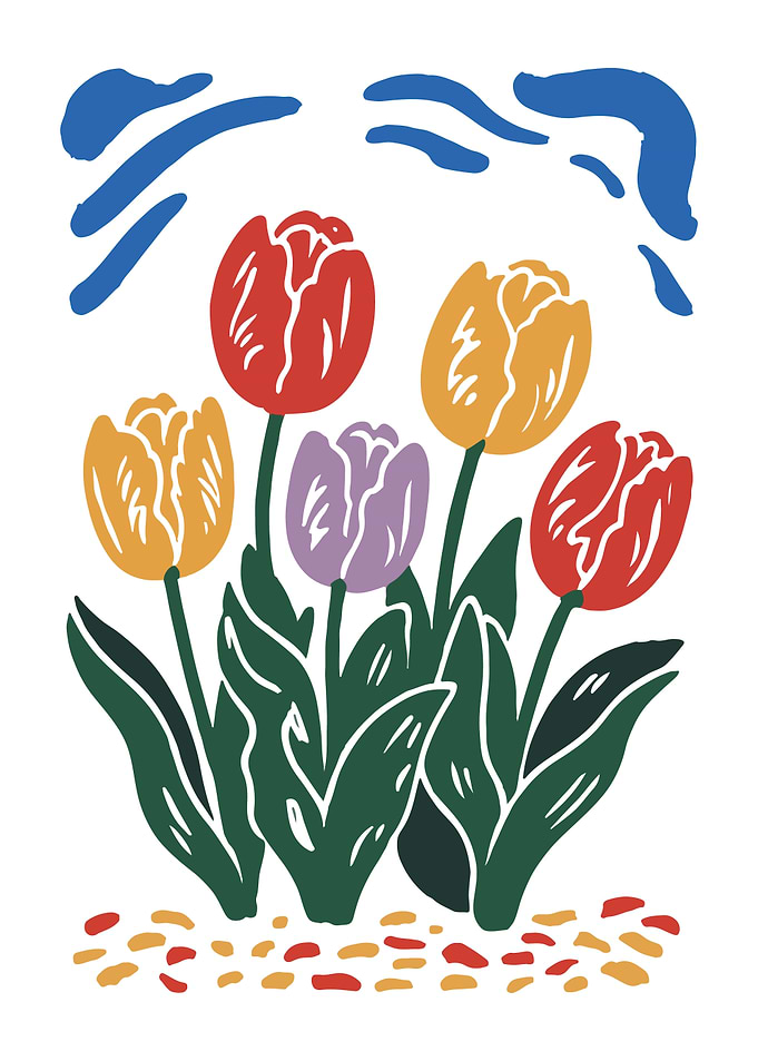 Colorful Tulips Flower Brush Illustration Design.