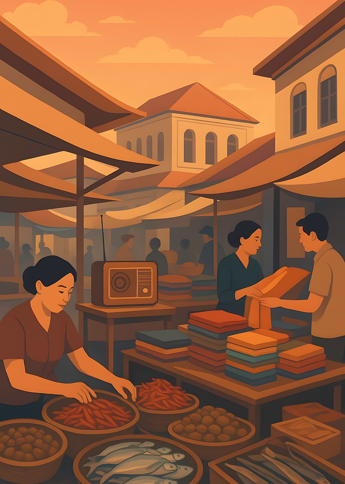 Busy Market Scene with People