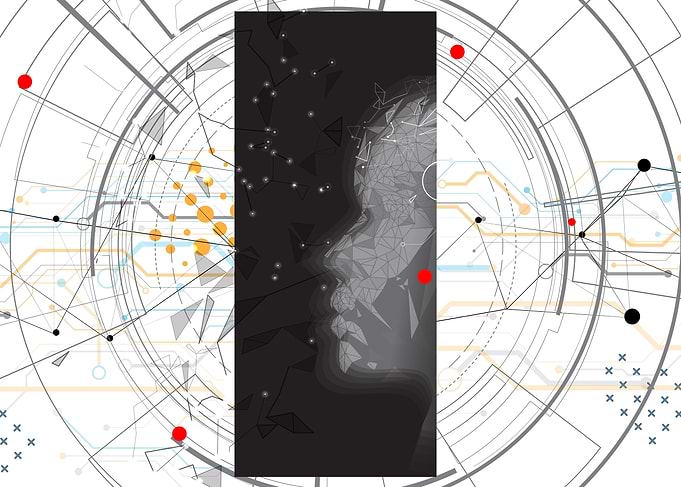 Abstract Face with Technology Overlay