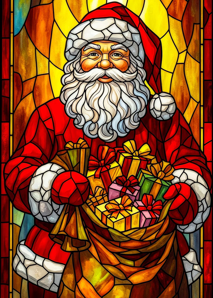 Stained Glass Santa Claus with Gifts