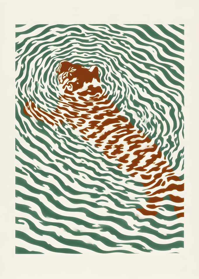 Tiger Swimming in Water Illustration