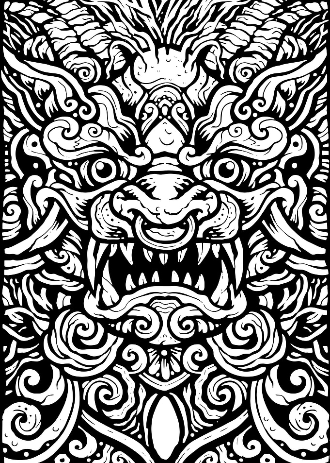 Black and White Dragon Illustration