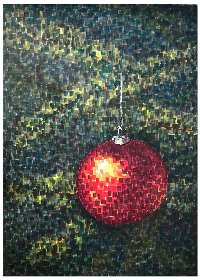 Red Christmas Ornament on Green Background