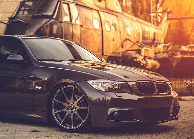 BMW car with helicopter background