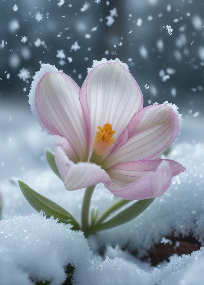 Crocus flower in the snow