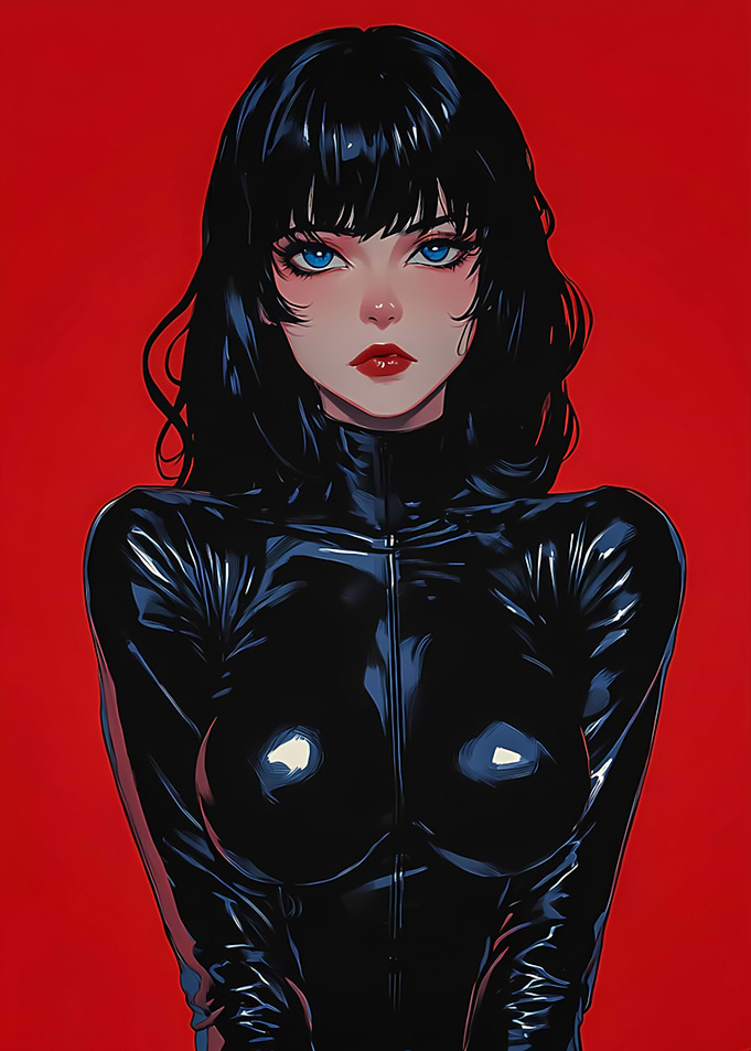 Woman in Black Latex Suit