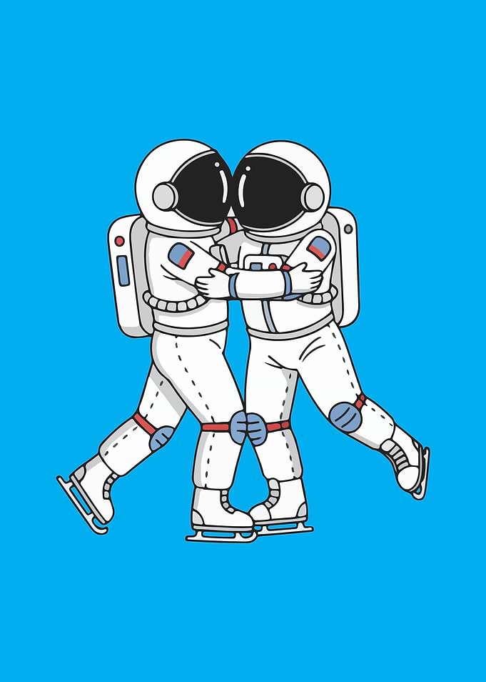 Astronauts Ice Skating Cartoon
