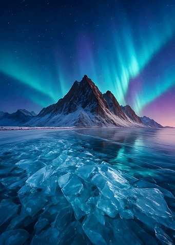 Aurora Borealis over Frozen Lake