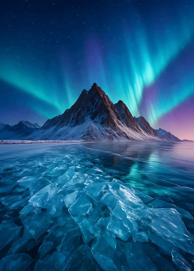 Aurora Borealis over Frozen Lake