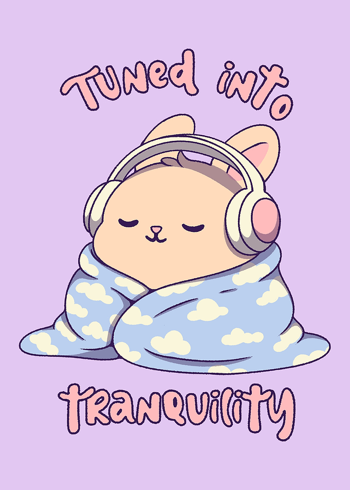 Tuned into Tranquility Cartoon Illustration