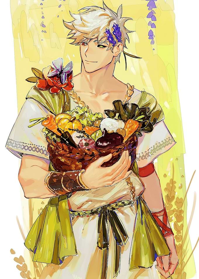 Harvest Man with Basket of Produce