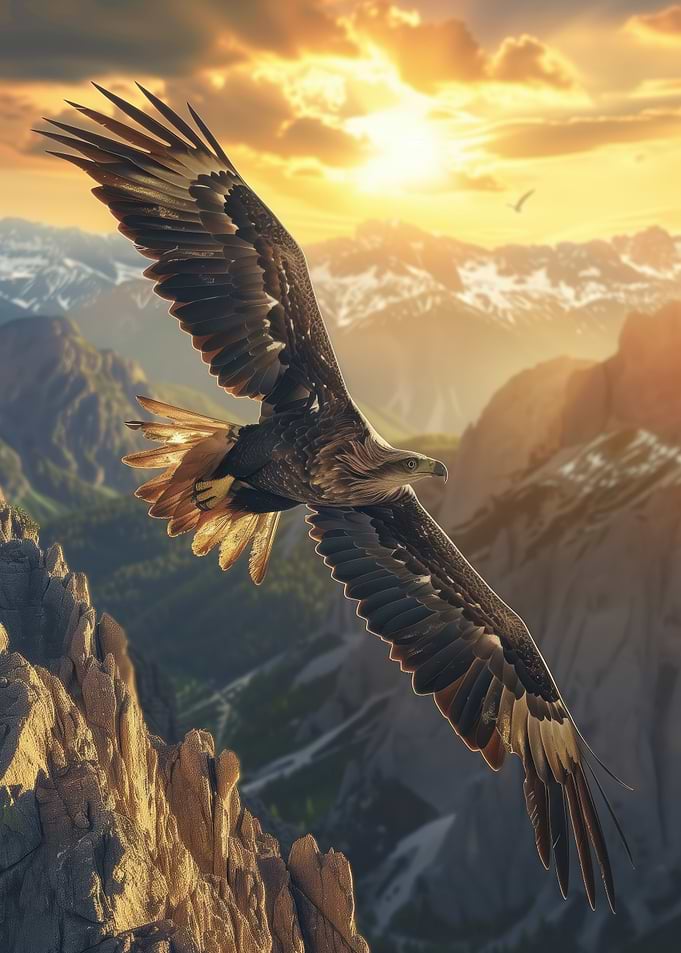 Eagle soaring over mountain landscape