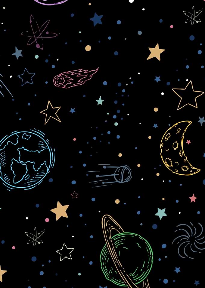 Cosmic Doodle Pattern on Black Background