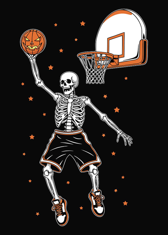 Skeleton Dunking Pumpkin Basketball