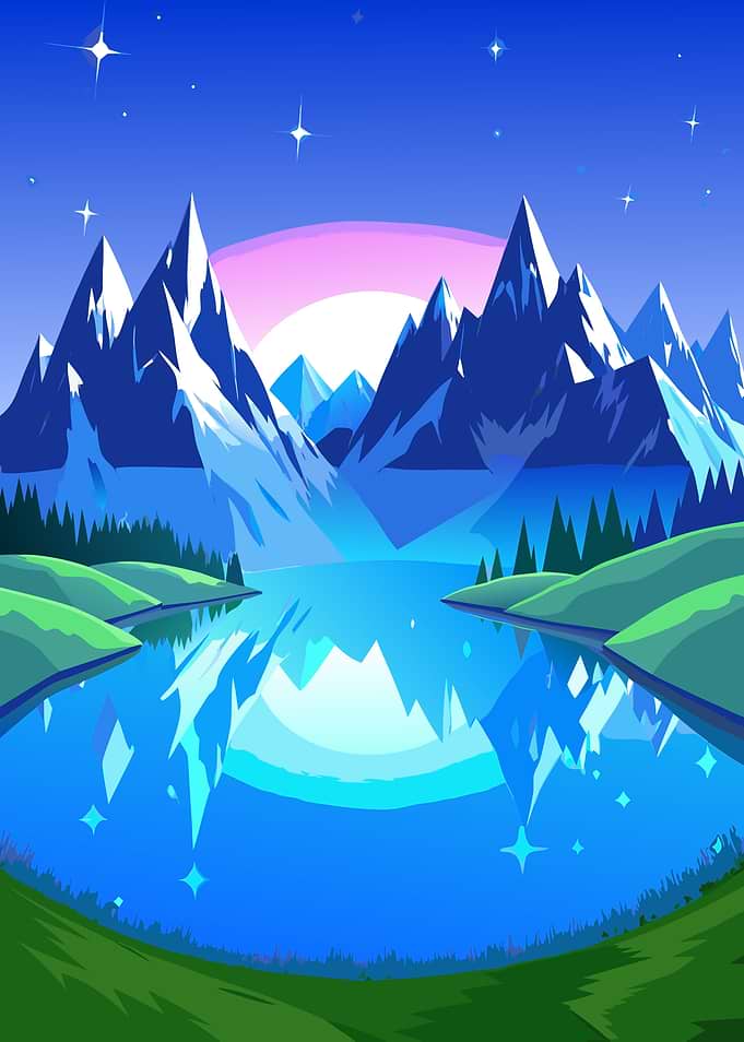 Starry Night Mountain Lake Landscape Metal Wall Print Art