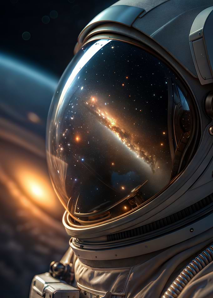 Astronaut Helmet Reflecting Galaxy