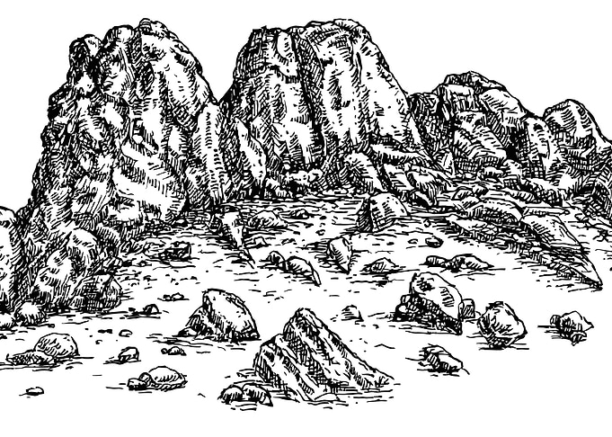 Monochrome Rocky Landscape Illustration