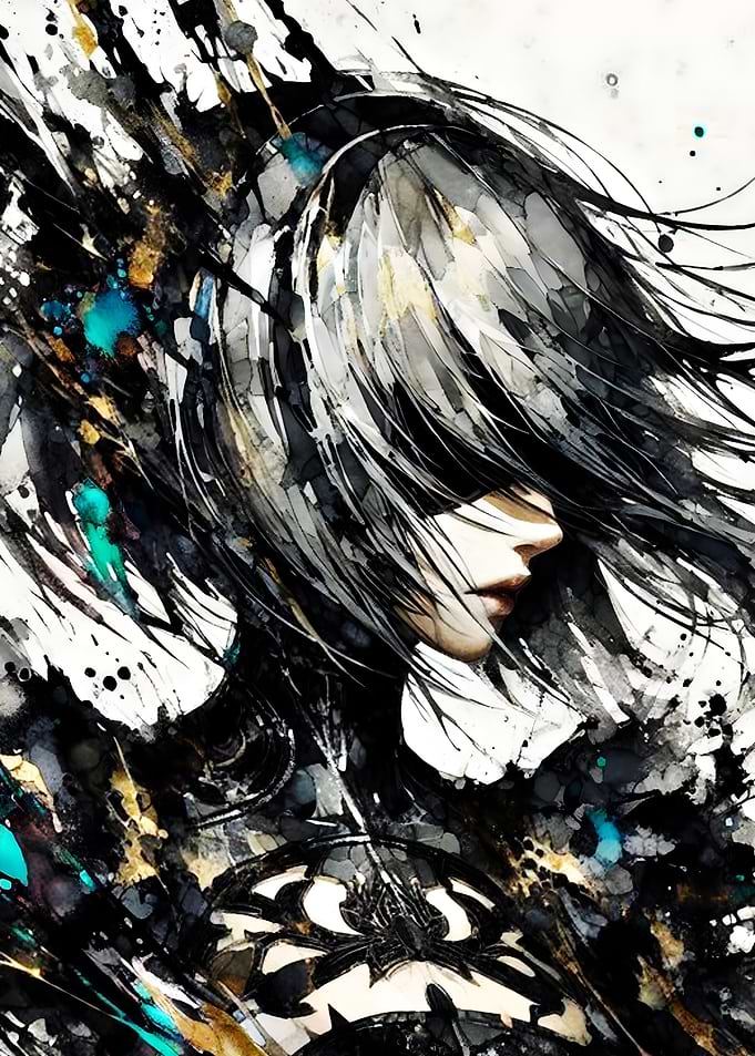 Abstract Woman Portrait with Black Hair