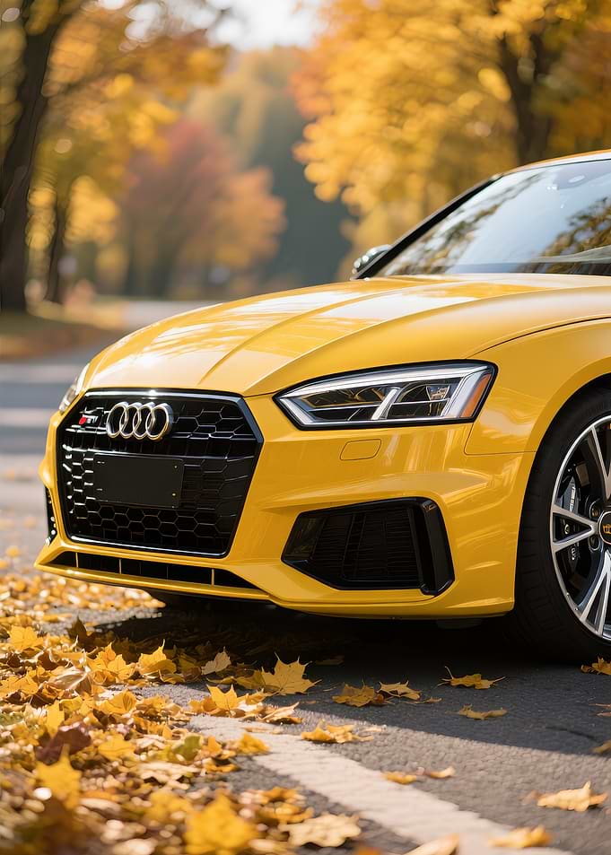 Yellow Car Elegant in Autumn Setting