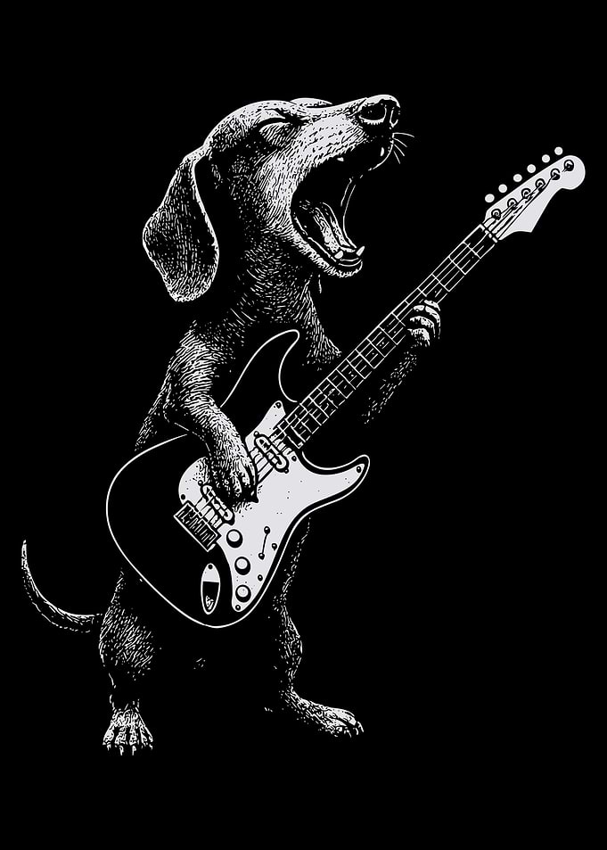 Dog playing guitar
