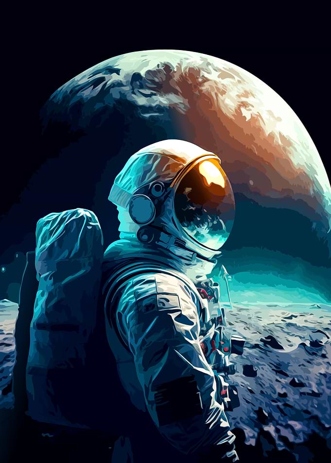 Astronaut on Moon with Earth View