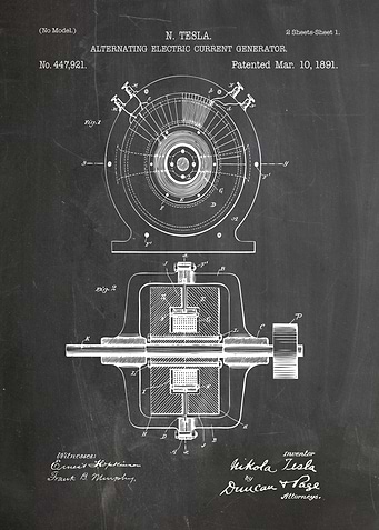 Nikola Tesla Alternating Current Generator Blueprint