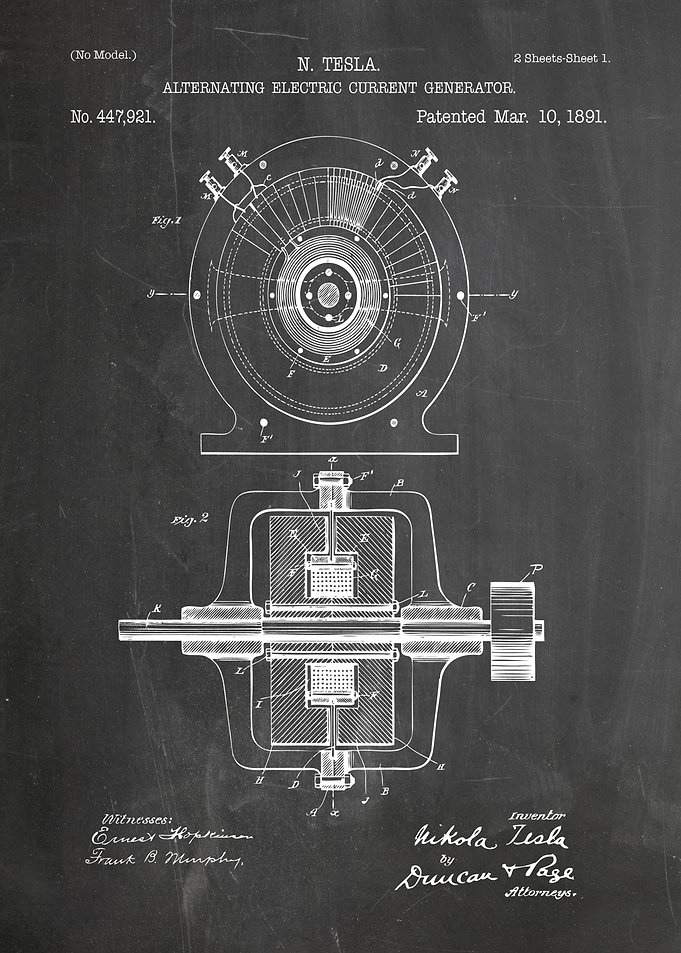 Nikola Tesla Alternating Current Generator Blueprint