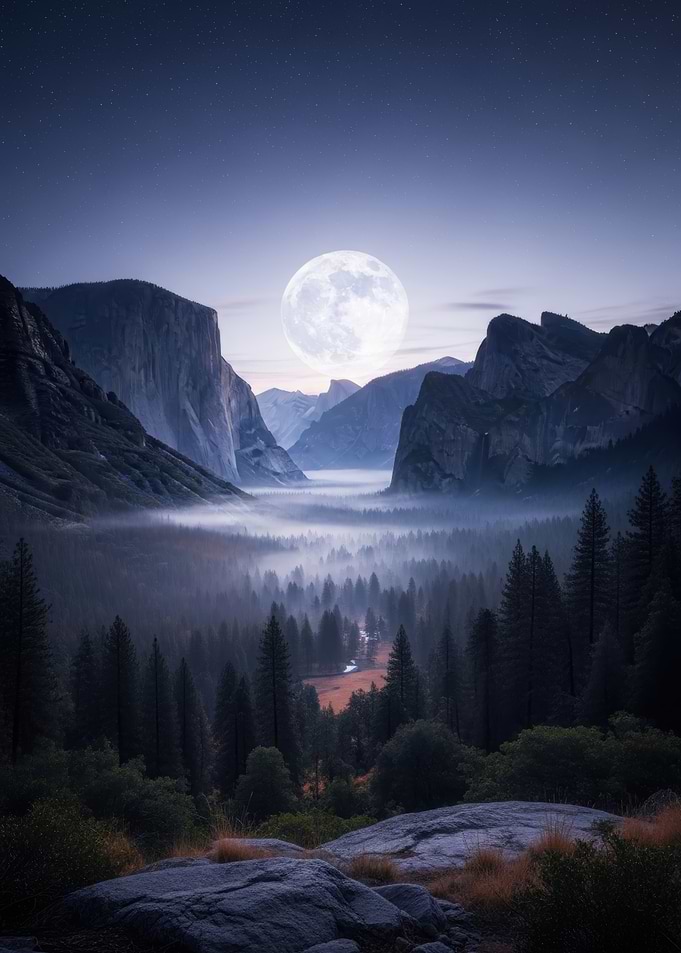 Moonlit Mountain Landscape