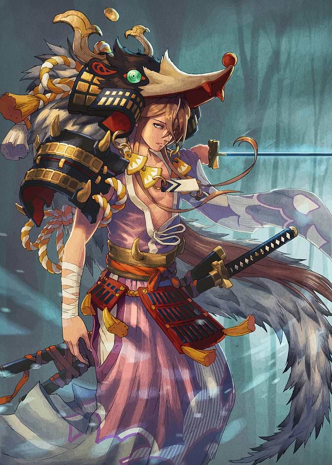 Samurai Warrior with Boar Headdress