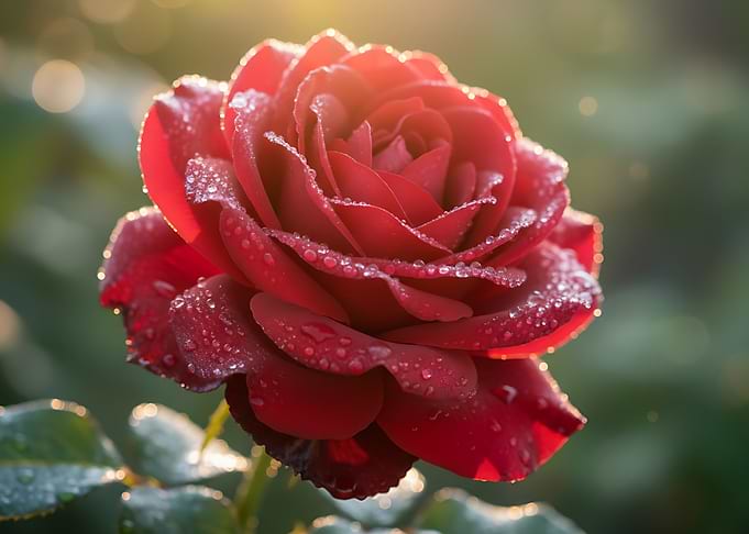 Red Rose with Water Droplets