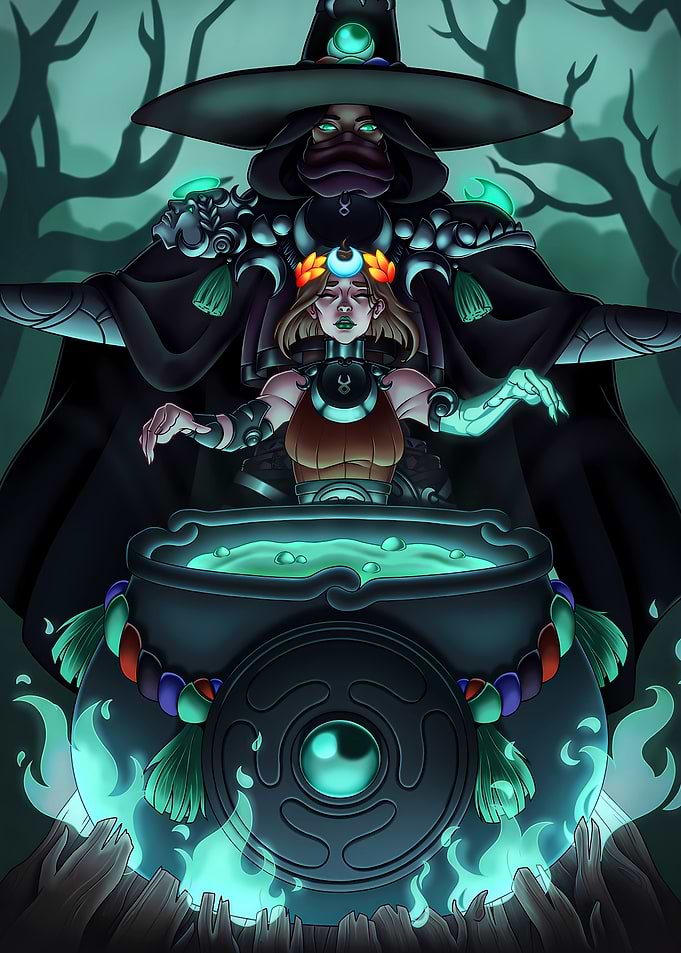 Witch and Apprentice with Cauldron
