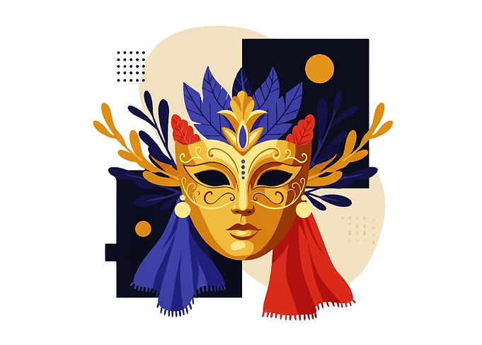 Golden Carnival Mask with Geometric Background